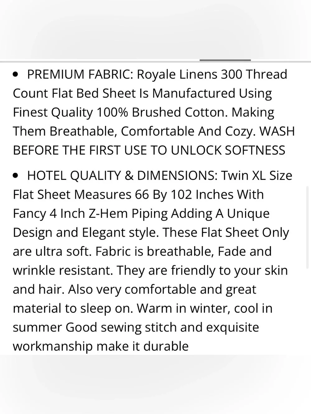 TWIN XL FLAT Sheet 300 Thread Count 100% Long Staple Combed Cotton - CREAM